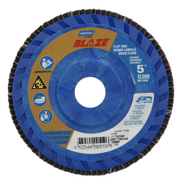 Norton 5 x 7/8 In. Blaze Plastic Flat Flap Disc T27 120 Grit R980P CA 10 Count