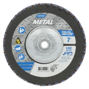 Norton 7 x 5/8 – 11 In. Metal Fiberglass Conical Flap Disc T29 P36 Grit R828 ZA 10 Count