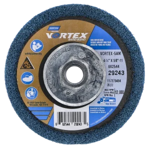 Norton 4-1/2 x 5/8 – 11 In. Bear-Tex Vortex Rapid Blend Non-Woven Disc AO M Grit T27 10 Count