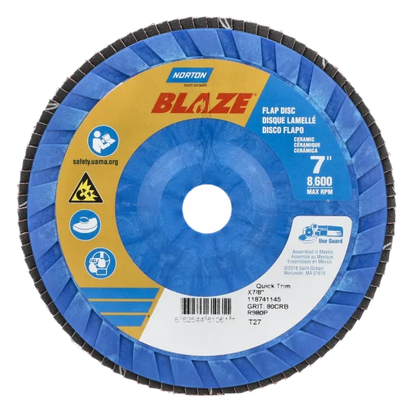 Norton 7 x 7/8 In. Blaze Plastic Flat Flap Disc T27 80 Grit R980P 10 Count