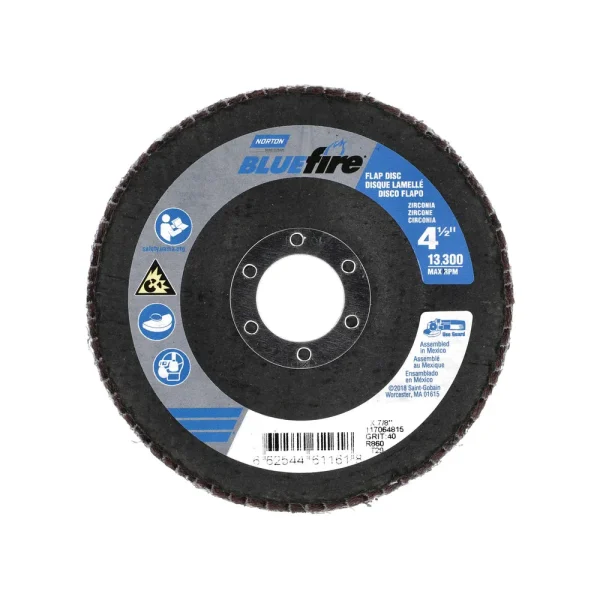 Norton 4-1/2 x 7/8 In. BlueFire Fiberglass Conical Flap Disc T29 P40 Grit R884P ZA 10 Count