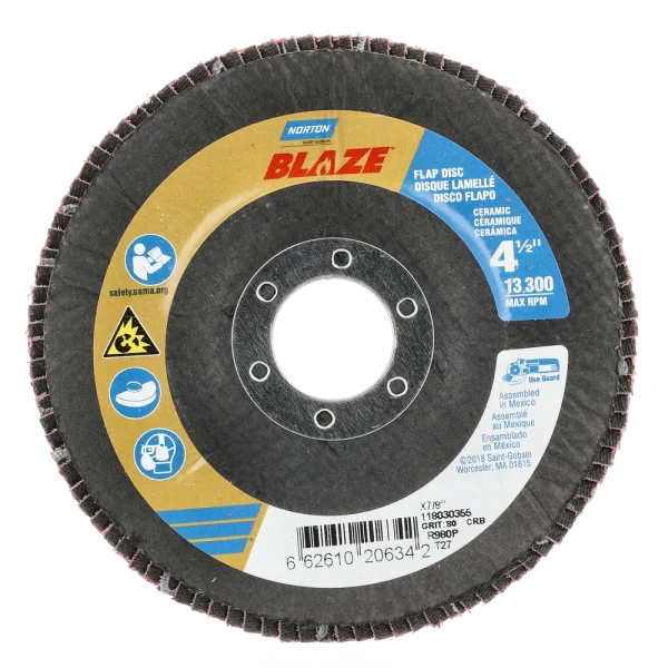 Norton 4-1/2 x 7/8 In. Blaze Fiberglass HD Flat Flap Disc T27 80 Grit R980P 10 Count