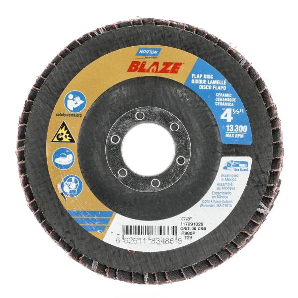 Norton 4-1/2 x 7/8 In. Blaze Fiberglass Conical Flap Disc T29 36 Grit R980P CA 10 Count