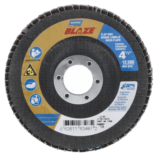 Norton 4-1/2 x 7/8 In. Blaze Fiberglass Conical Flap Disc T29 40 Grit R980P CA 10 Count