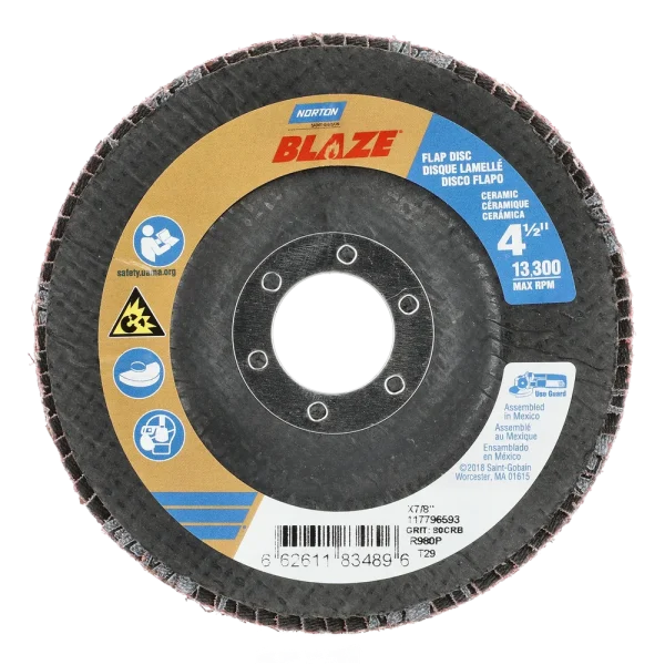 Norton 4-1/2 x 7/8 In. Blaze Fiberglass Conical Flap Disc T29 80 Grit R980P 10 Count