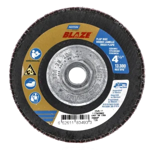 Norton 4-1/2 x 5/8 – 11 In. Blaze Fiberglass Conical Flap Disc T29 80 Grit R980P 10 Count