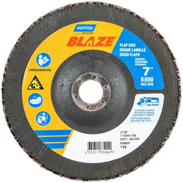 Norton 7 x 7/8 In. Blaze Fiberglass Conical Flap Disc T29 36 Grit R980P CA 10 Count