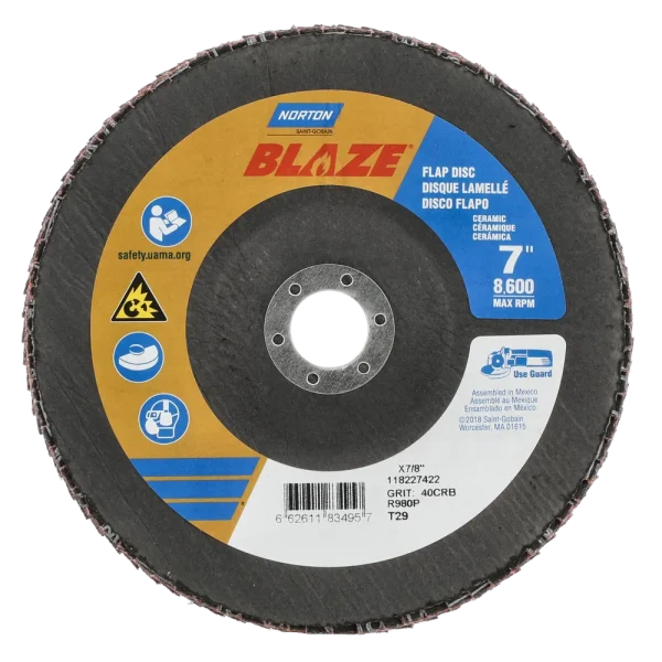 Norton 7 x 7/8 In. Blaze Fiberglass Conical Flap Disc T29 40 Grit R980P CA 10 Count