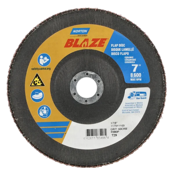 Norton 7 x 7/8 In. Blaze Fiberglass Conical Flap Disc T29 60 Grit R980P CA 10 Count