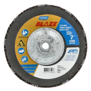 Norton 7 x 5/8 – 11 In. Blaze Fiberglass Conical Flap Disc T29 36 Grit R980P CA 10 Count