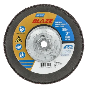 Norton 7 x 5/8 – 11 In. Blaze Fiberglass Conical Flap Disc T29 40 Grit R980P CA 10 Count