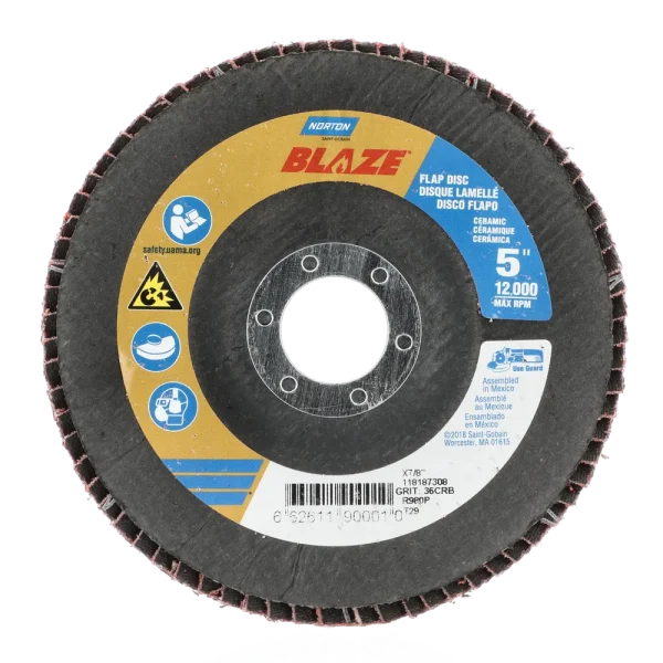 Norton 5 x 7/8 In. Blaze Fiberglass Conical Flap Disc T29 36 Grit R980P CA 10 Count