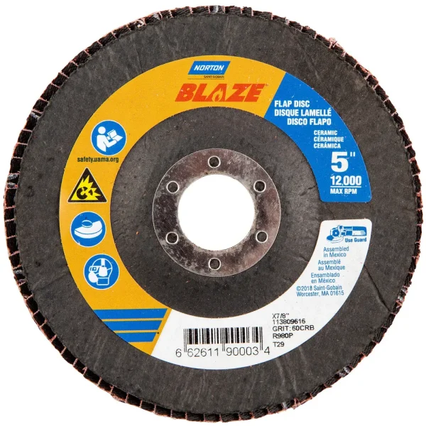 Norton 5 x 7/8 In. Blaze Fiberglass Conical Flap Disc T29 60 Grit R980P CA 10 Count