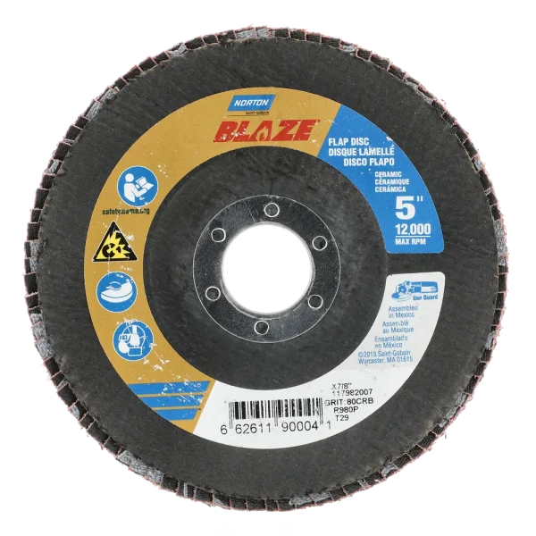 Norton 5 x 7/8 In. Blaze Fiberglass Conical Flap Disc T29 80 Grit R980P 10 Count