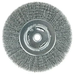 Weiler Wolverine 7″ Wide Face Bench Grinder Wheel, .014″ Crimped Steel Wire Fill, 5/8″ Arbor Hole