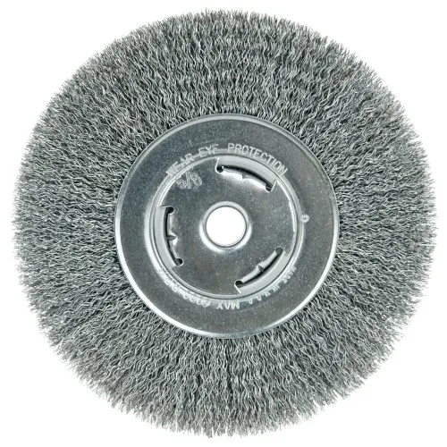 Weiler Wolverine 7″ Wide Face Bench Grinder Wheel, .014″ Crimped Steel Wire Fill, 5/8″ Arbor Hole