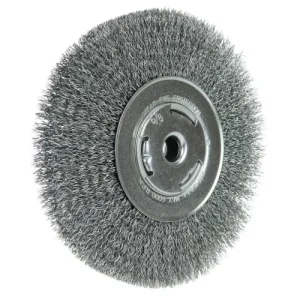 Weiler Wolverine 7″ Wide Face Bench Grinder Wheel, .014″ Crimped Steel Wire Fill, 5/8″ Arbor Hole