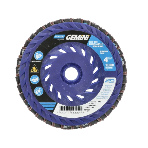 Norton 4-1/2 x 5/8 – 11 In. Gemini Plastic Flat Flap Disc T27 P60 Grit R766 ZA 10 Count