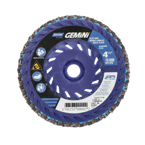 Norton 4-1/2 x 5/8 – 11 In. Gemini Plastic Flat Flap Disc T27 P80 Grit R766 ZA 10 Count