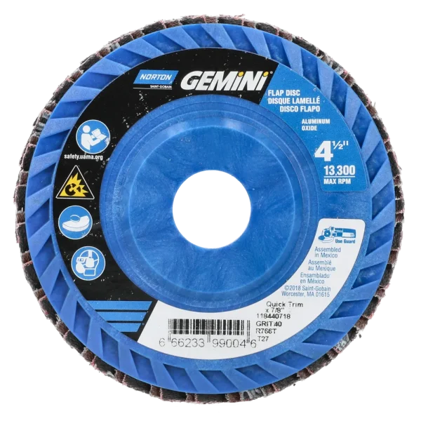 Norton 4-1/2 x 7/8 In. Gemini Plastic Flat Flap Disc T27 P40 Grit R766 ZA 10 Count