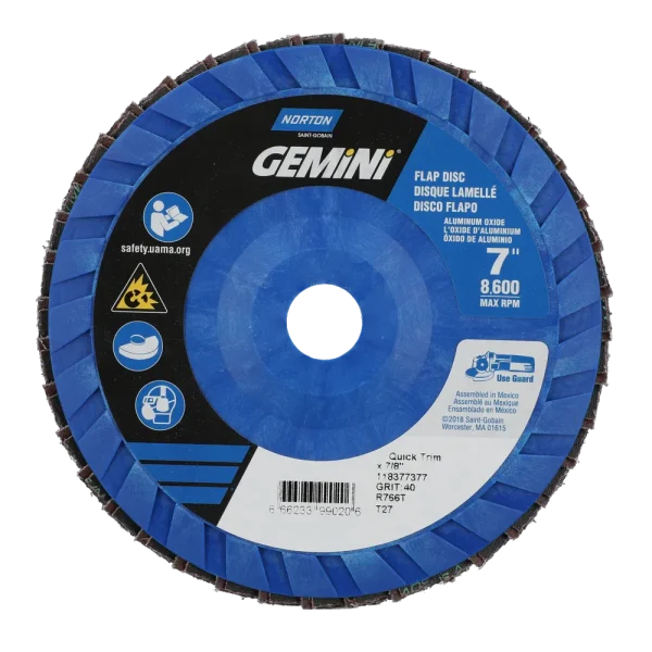 Norton 7 x 7/8 In. Gemini Plastic Flat Flap Disc T27 P40 Grit R766 ZA 10 Count