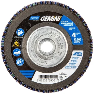 Norton 4-1/2 x 5/8 – 11 In. Gemini Fiberglass HD Flat Flap Disc T27 P80 Grit R766 ZA 10 Count