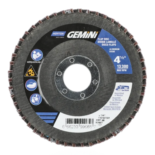 Norton 4-1/2 x 7/8 In. Neon Fiberglass HD Flat Flap Disc T27 P80 Grit R766 ZA 10 Count
