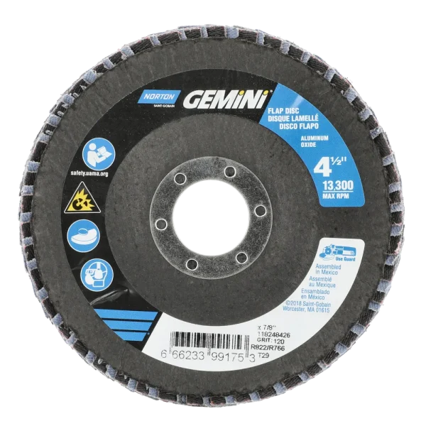 Norton 4-1/2 x 7/8 In. Gemini Fiberglass Conical Flap Disc T29 P120 Grit R766 ZA 10 Count