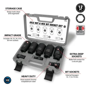 PT 8 pc. Axle Nut and Hex Bit Socket Set W89321