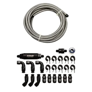 FiTech Ptfe, Stainless Steel Hose Kit, Natural, 20Ft W/ 10 Micron Filter & Check Valve