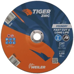 Weiler Tiger Zirc Grinding Wheel – 9″ X 1/4″ Type 27 68384