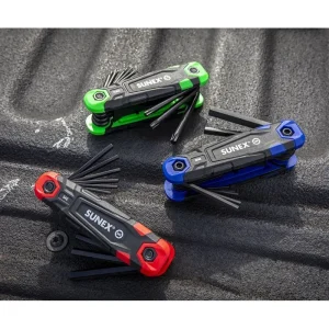 Sunex SAE/Metric/Torx 25 Piece Folding Hex Key Set, 1.5mm-8mm, 5/64″-1/4″, T9-T40 98525F