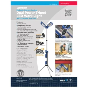 NextLED Ultimate Portable, Remote Control Dual Power Tripod Work Light NT-6926-M