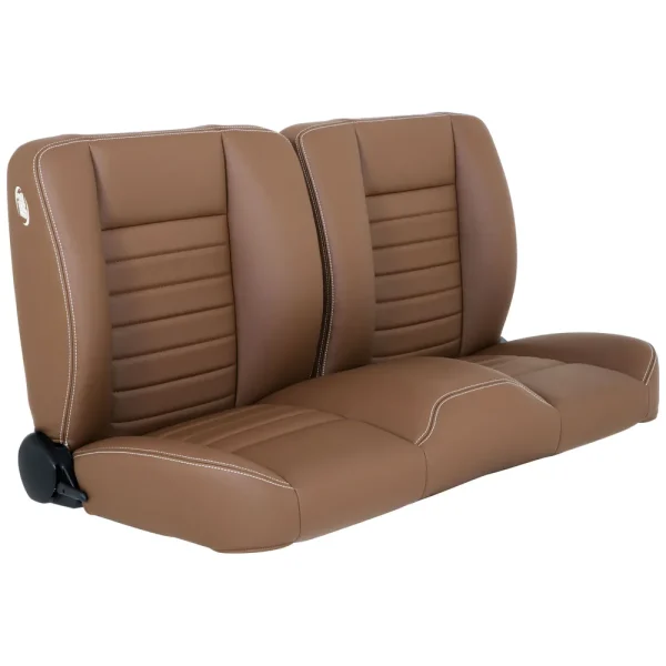 TMI Cruiser Pro-Bench 55in Split Back Seat Saddle Brown Vinyl White Stitch 47-9252-511-WS