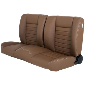TMI Cruiser Pro-Bench 55in Split Back Seat Saddle Brown Vinyl White Stitch 47-9252-511-WS