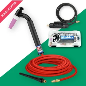 CK Worldwide #17 Flex Head Tig Torch Bundle W/ 25ft Superflex cable, SL2-35 Dinse Connector, Weldmonger® Stubby Gas Lens Kit