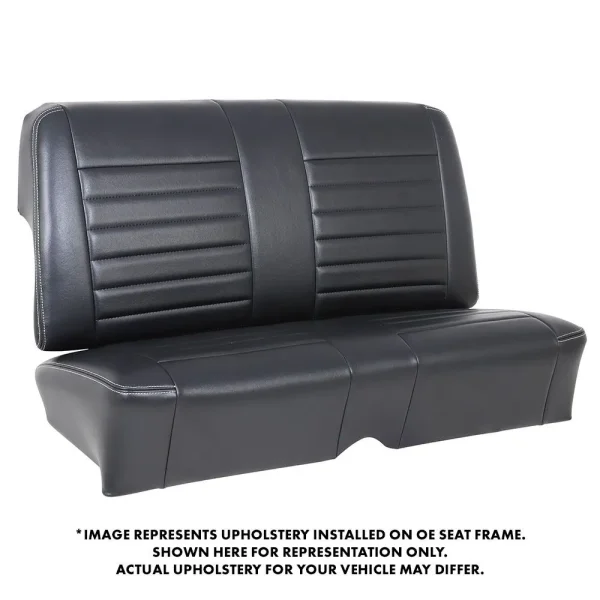 TMI Cruiser Rear Seat Upholstery Madrid Grain Black Vinyl White Stitch 1966-67 Nova Coupe 46-84801-2