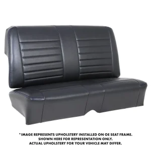 TMI Cruiser Rear Seat Upholstery Madrid Grain Black Vinyl Blue Stitch 1966-67 Nova Coupe 46-84801-22