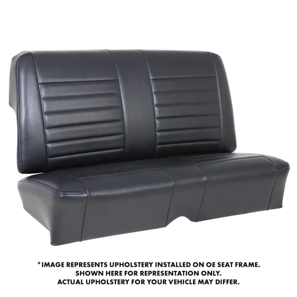TMI Cruiser Rear Seat Upholstery Madrid Grain Black Vinyl Blue Stitch 1966-67 Nova Coupe 46-84801-22