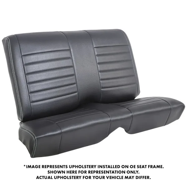 TMI Cruiser Rear Seat Upholstery Madrid Grain Black Vinyl White Stitch 1971-73 Mustang Convertible 4