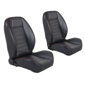 TMI Cruiser Low Back Bucket Seats Madrid Grain Black Vinyl Red Stitch 47-9251-2295-RS