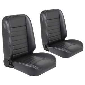 TMI Cruiser Classic Bucket Seats Madrid Grain Black Vinyl White Stitch 47-9250-2295-WS