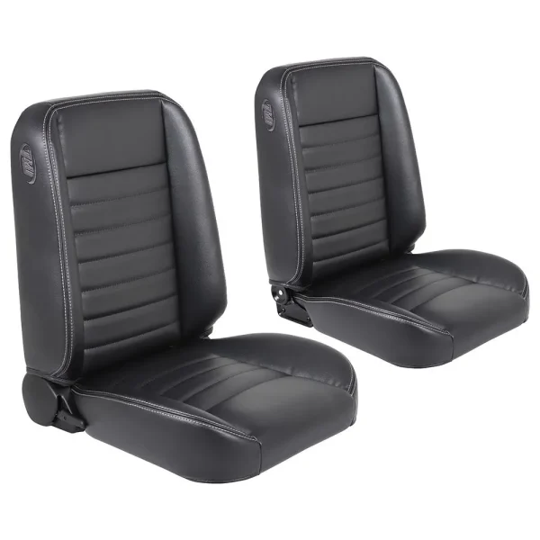 TMI Cruiser Classic Bucket Seats Madrid Grain Black Vinyl White Stitch 47-9250-2295-WS