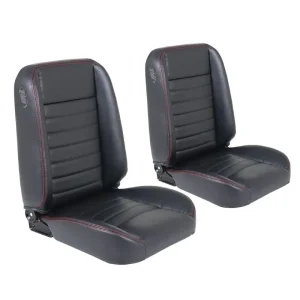 TMI Cruiser Classic Bucket Seats Madrid Grain Black Vinyl White Stitch 47-9250-2295-WS