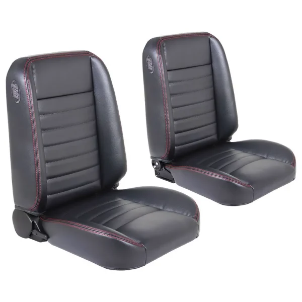 TMI Cruiser Classic Bucket Seats Madrid Grain Black Vinyl Red Stitch 47-9250-2295-RS