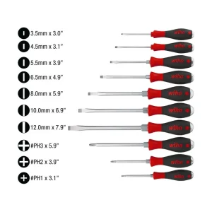 Wiha 10 Piece SoftFinish X Heavy Duty Slotted and Phillips Screwdriver Set 53099