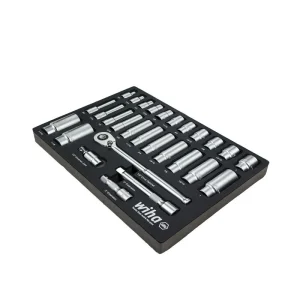 Wiha 28 Piece 1/2in. Drive Professional Standard and Deep Socket Tray Set – SAE 33896