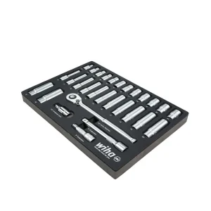 Wiha 29 Piece 1/2in. Drive Professional Standard and Deep Socket Tray Set – Metric 33895