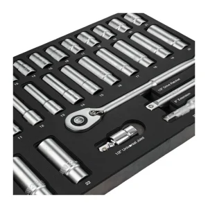 Wiha 29 Piece 1/2in. Drive Professional Standard and Deep Socket Tray Set – Metric 33895