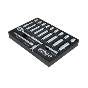 Wiha 22 Piece 3/8in. Drive Professional Standard and Deep Socket Tray Set – SAE 33796